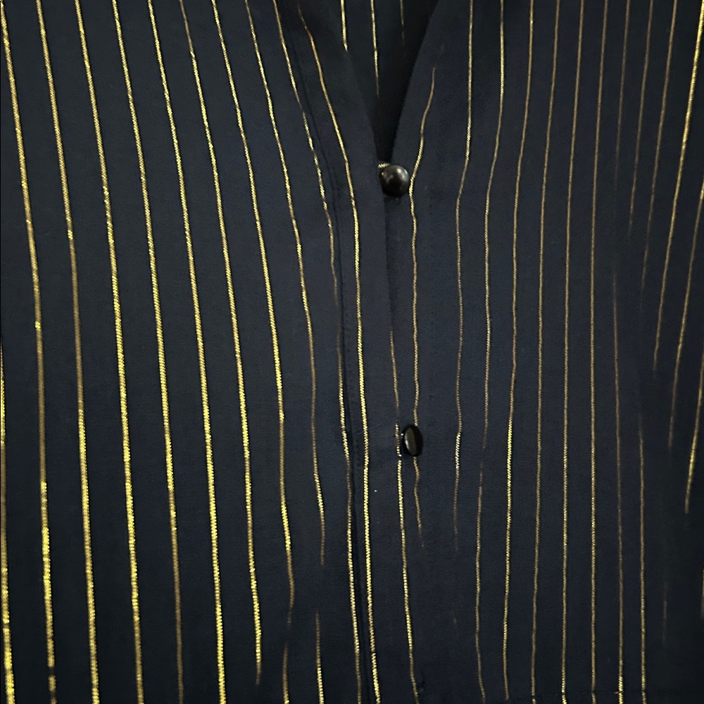 Emerson Fry Frances Dress Maritime Lurex Navy Metallic Stripes Drawstring Size L - Picture 12 of 12